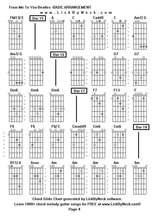 Chord Grids Chart of chord melody fingerstyle guitar song-From Me To You-Beatles -BASIC ARRANGEMENT,generated by LickByNeck software.